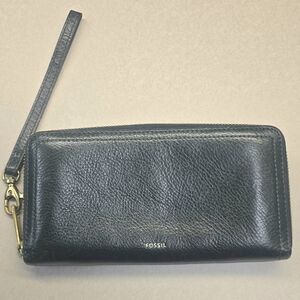 Fossil Wallet Green Zip Around Clutch Organizer Leather Wristlet